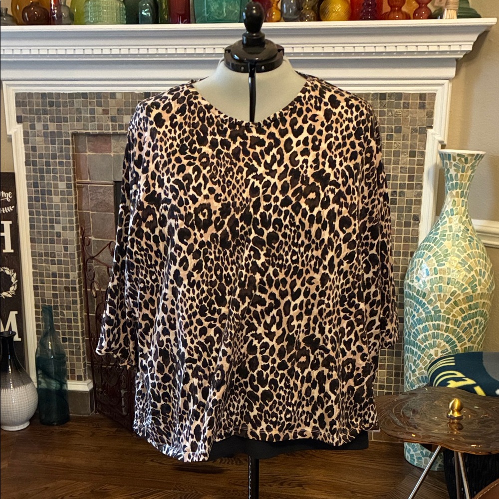Catherines Animal Print Blouse - Black and Brown